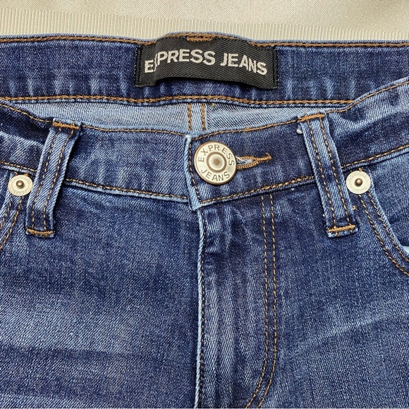 EXPRESS Girlfriend Women's Blue Distressed Jeans Sz 0 Straight leg - Picture 3 of 11